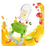 Baby bite žalias silikoninis šviežio maisto maitintuvas su dangteliu.